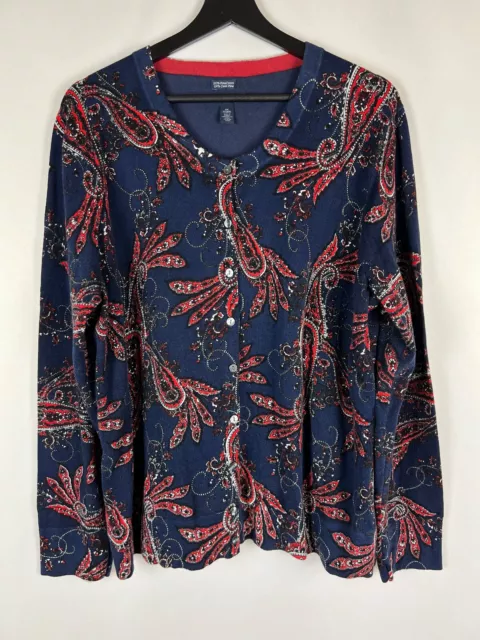 Tommy Hilfiger Women's Blue Paisley Button Front L/S Cardigan Top Size XXL, 2XL