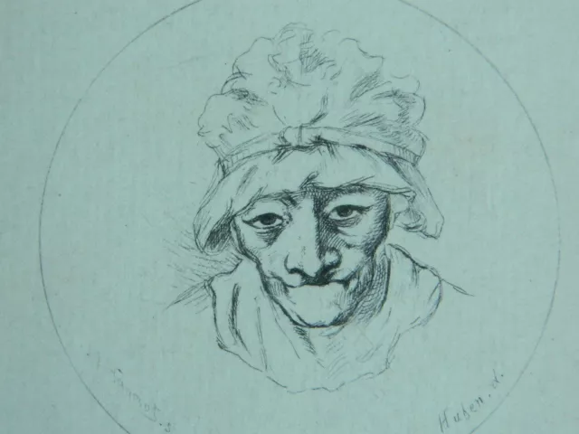 Xixth Antique Engraving Voltaire Invalid Portrait View Round Huben Hanriot C.