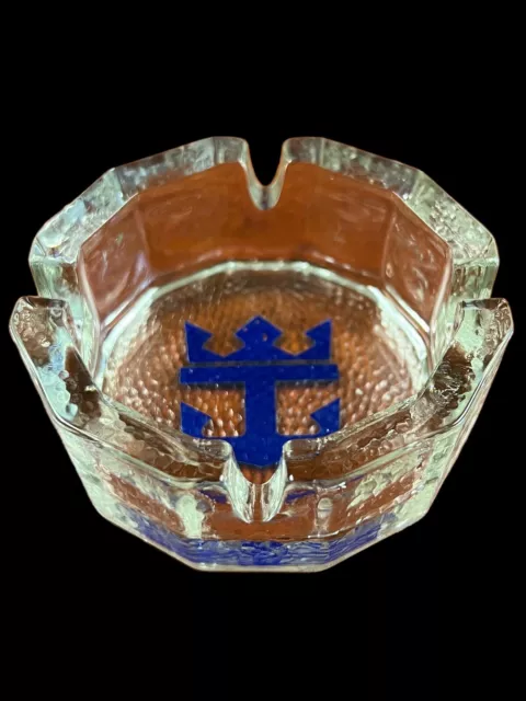 Vintage Royal Caribbean Cruise Blue Crown Anchor Blenko Glass Ashtray