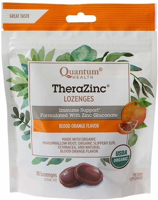 Pastillas TheraZinc de Quantum Research, 18 cuentas naranja sangre