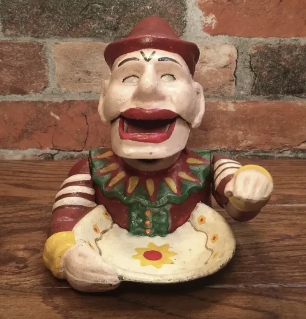 Cast Iron Jolly Jester Clown Mechanical Hubley Nutcracker with Shell Dish 3