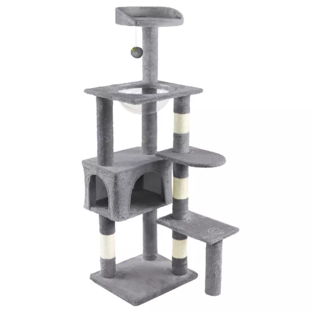 Arbre à Chat 138cm avec Griffoir Plateforme Niche et Capsule Spatiale gris