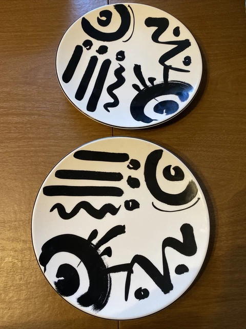Vintage Mikasa Reggae Salad Plates, Set of 2, Fashion Black White 54396 DW102