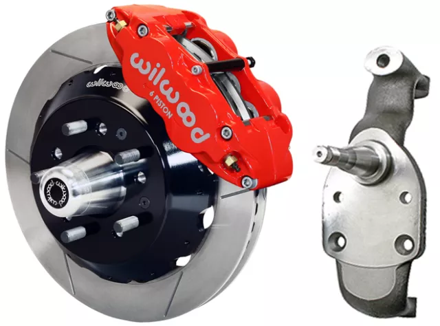 Wilwood Disc Brake Kit & 2" Drop Spindles,Front,58-70 Impala,14" Rotors,Red Wilwood Disc Brake Kit & 2" Drop Spindles,Front,58-70 Impala,14" Rotors,Red