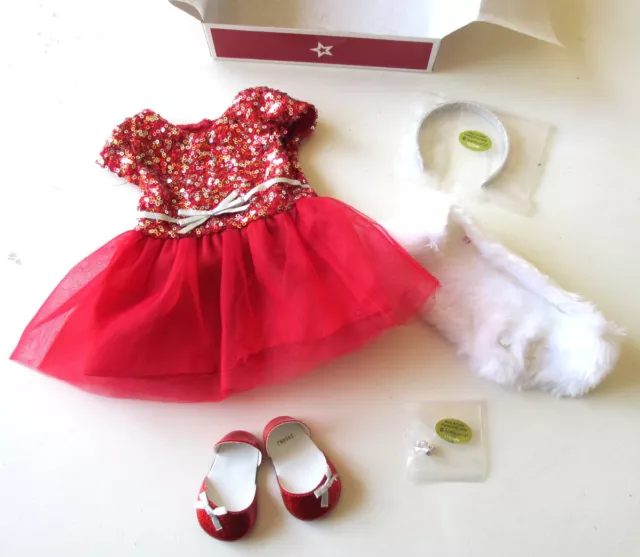 American Girl Decked Out Red Holiday Dress Outfit Set W/ Ring For 18" Dolls NIP