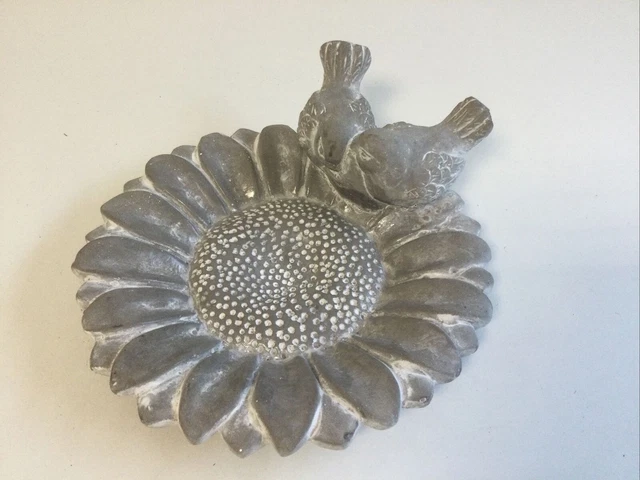 Vogeltränke Vogelbad sonnenblume mit Vögel Kunststein beige grau ca. 22cm