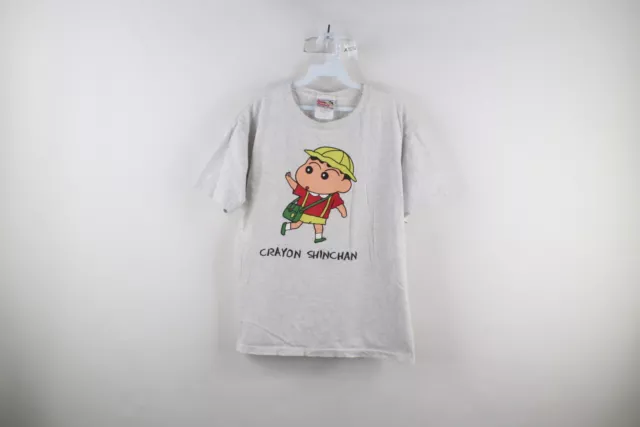 Vintage 90s Mens Large Distressed Crayon Shin Chan Japanese Manga T-Shirt Gray
