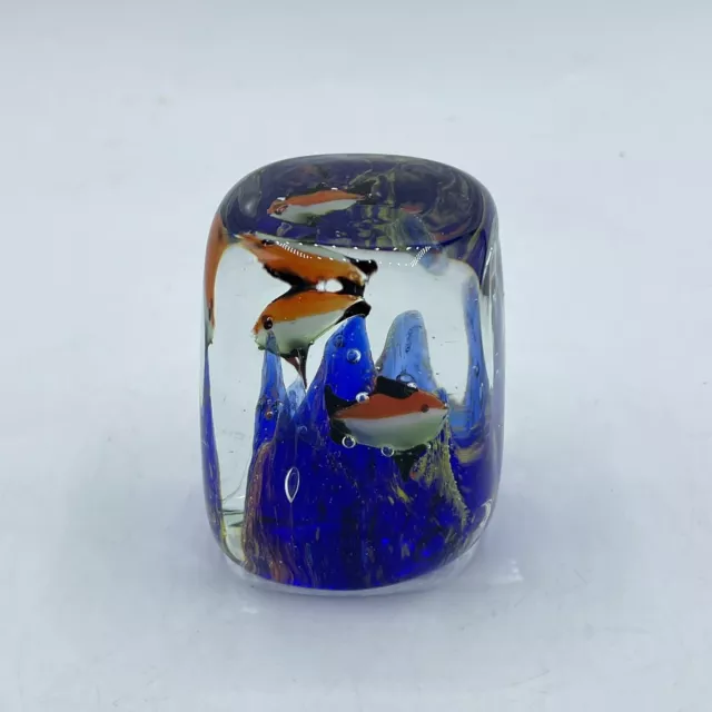 Art Glass Small Square Paperweight Aquarium Sea Tropical Fish