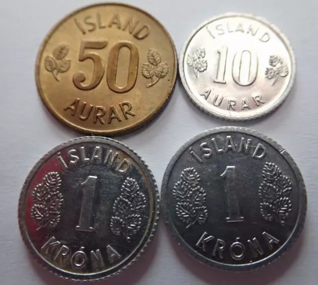 (4) Coin Lot from ICELAND (2) 1980 1 Krona , 1974 50 Aurar & 1974 10 Aurar