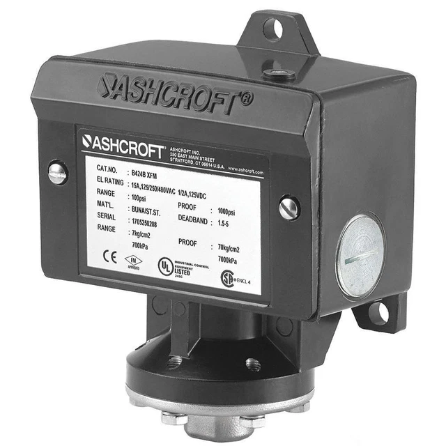 ASHCROFT B424VXCYLM15 Pressure Switch,Diaphragm,1.5 to 15 psi