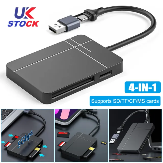4-in-1 Card Reader USB3.0/USB-C SD Micro SD TF CF MS Compact Flash Card Adapter