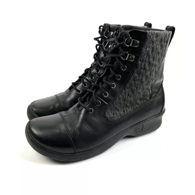 Keen Baby Bern Ankle Boots 8.5 Black Leather Knit Bootie Womens Lace Up