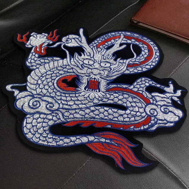 Mythical Chinese Blue Dragon Embroidered Iron On Large Patch Applique DIY