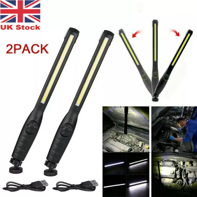 2xRechargeable LED Magnetic Work Light Car Garage Mechanic USB Torch Lamp UK