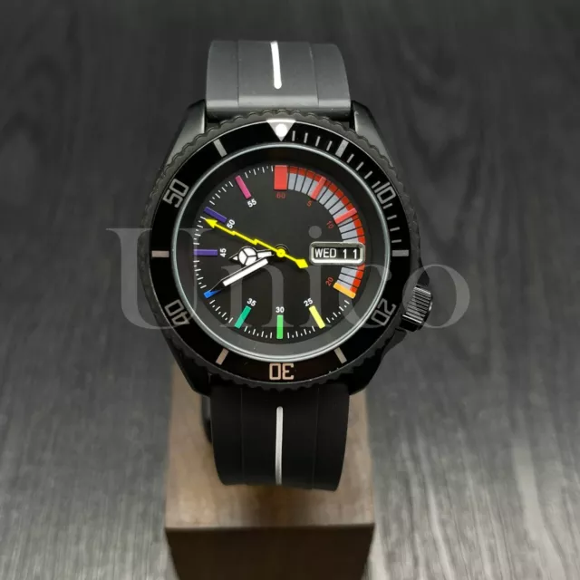 Custom Made Mods Watch SKX Style NH36 Auto Movement BLK/SIL Rainbow Hours BK/WT