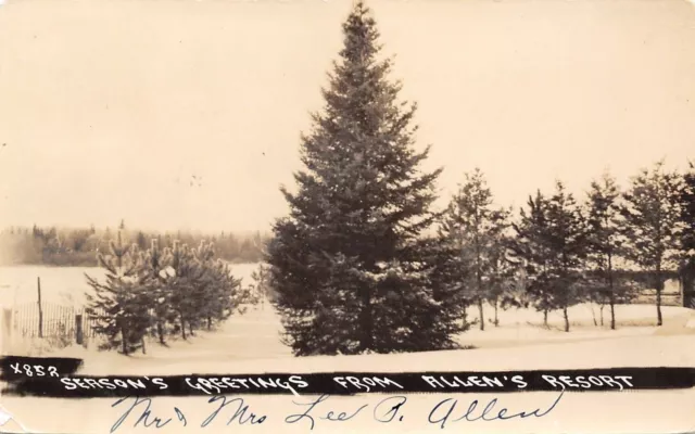 Bigfork MN~Season's Greetings From Allen's Resort~Pine Xmas Trees~1942 RPPC