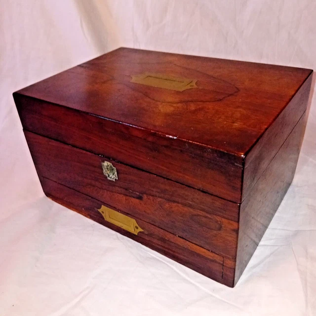 Antigua Caja De Trabajo De Palo De Rosa Años 1800 Joyería Caja De Trabajo Bandeja Interior Y Cajón