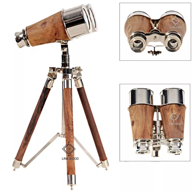 Binocular náutico de latón de 5,50" en soporte de trípode con barril de...