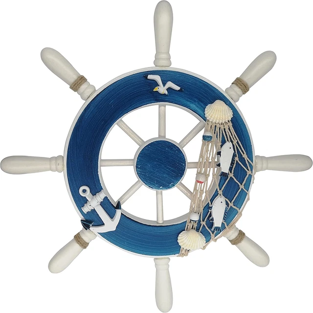 13" Nautical Decor Nautical Boat Steering Beach Wooden Ship Wheel Rudder Wall De