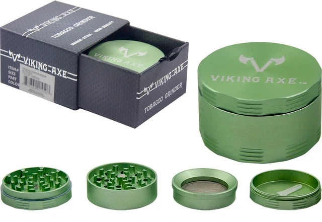 2.5" 63mm VIKING AXE Aluminum 4 Piece Grinder w/ 4 Layer Teeth Gift Box Gunmetal