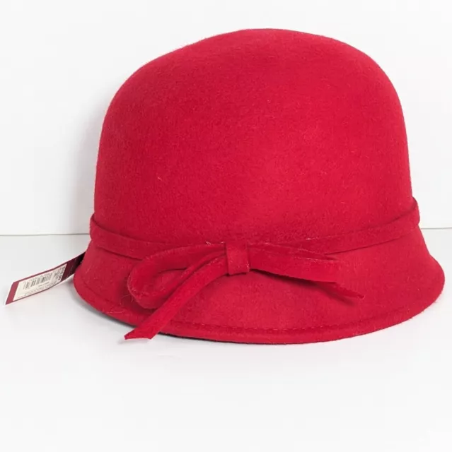 Merona 100% Wool Women's  Red Cloche Hat with Bow Detail NWT