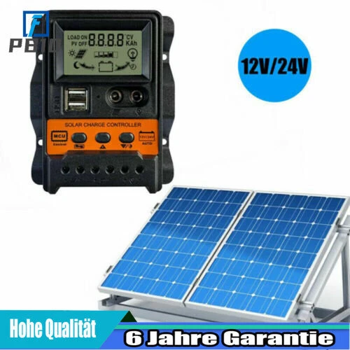 12V 24V Solar Ladegerät Controller LCD Display zweifach USB Port Dreiphasig