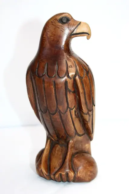 Hand Carved Wood Bald Eagle or Hawk Figurine 8" Tall Bird Statue