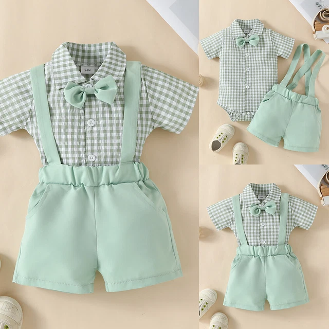 Kids Baby Boys Plaid Check Gentleman Outfits Set Romper Tops Pants Party Suit UK