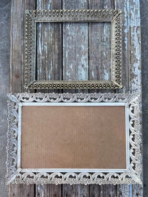 Ornate Filigree Vtg Frames for Mirror-Photo-Art - Lot of 2 - Gold/White