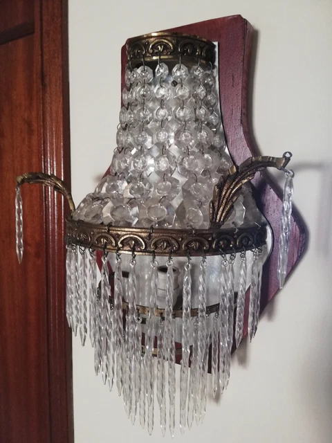 Vintage Brass Wall Lamps Lights Crystal French Empire Antique Sconces - PAIR