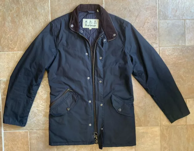 Barbour Prestbury Black Zip/Snap Waxed Jacket - Size S