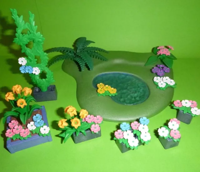 PLAYMOBIL BODENPLATTE mit Teich und Kübel, Beet, Blumen und Ranke aus