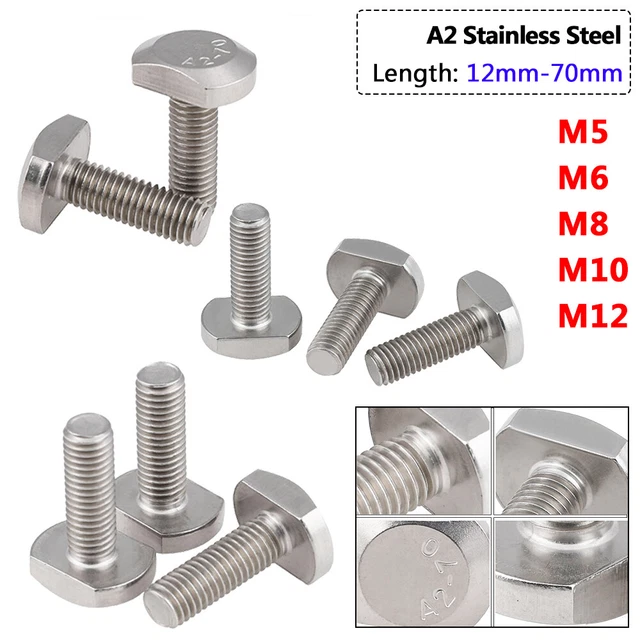 TSLOT BOLTS T Track Bolts M5 M6 M8 M10 M12 12mm to 70mm long A2