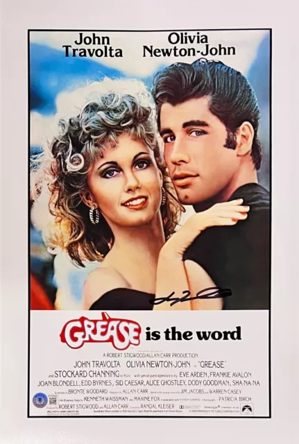 John Travolta Signed 12x18 Grease Movie Poster Photo Beckett BAS Witness BLACK