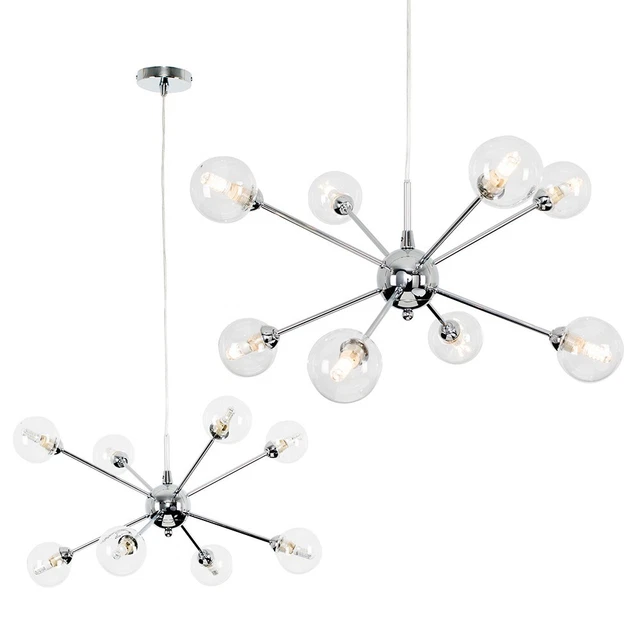 Moderne 8 Wege Poliertes Chrom Decken Pendelleuchte Beschlag mit Glasschirmen