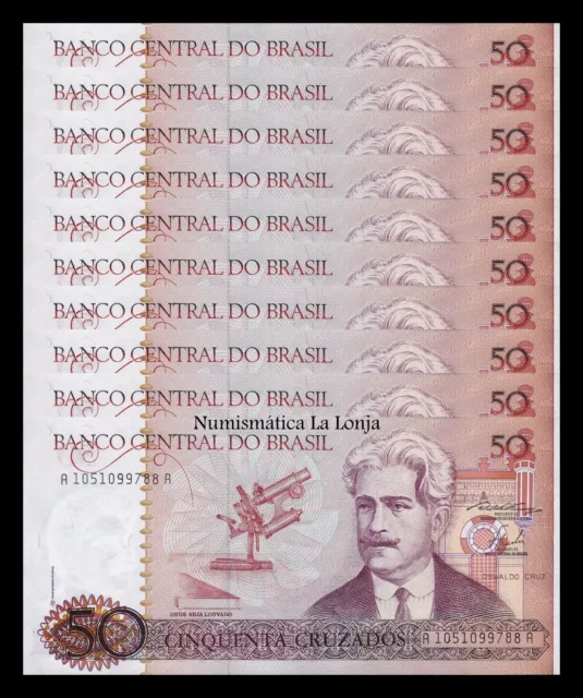 Brasil Brazil Lot 10 banknotes 50 Cruzados 1986 Pick 210a Sc Unc