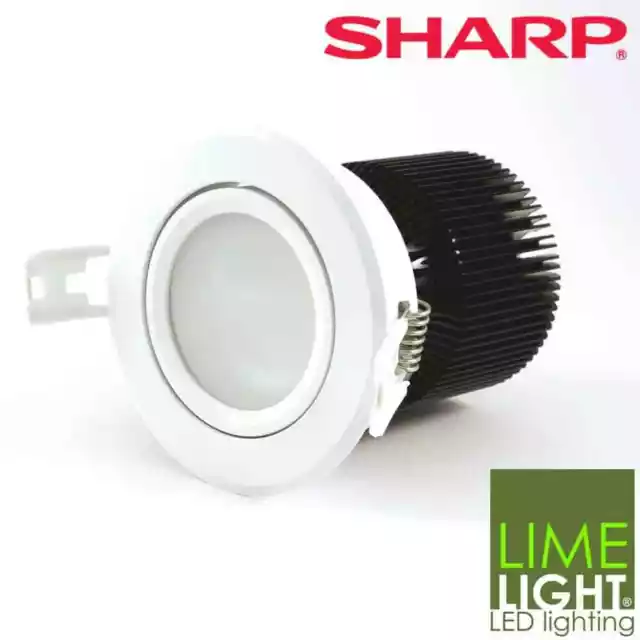 Sharp LED Downlight Kit - 10W COB IP50 - Dimmable Warm White - Round White Frame