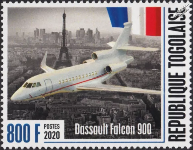 DASSAULT FALCON 900 F900 French Business Jet Aircraft / Paris Stamp (2020 Togo)