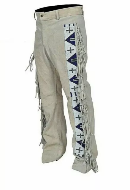 Men Cowboy Pant Men Western Pant Men Native Indian Pant Men Leather Beaded Pant