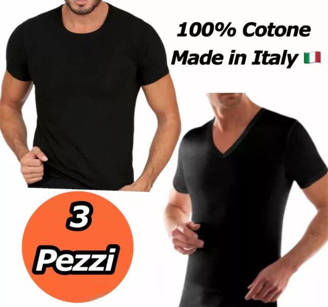 Set 3 maglia intima uomo cotone scollo a V maglietta girocollo t-shirt intimo