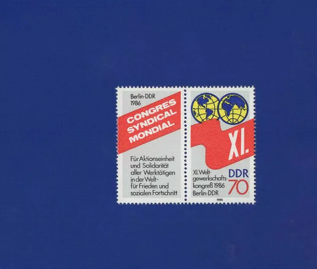 DDR 1986 Mi 3049 u.ZF links Weltgewerkschaftskongreß Berlin postfrisch ZD Lot