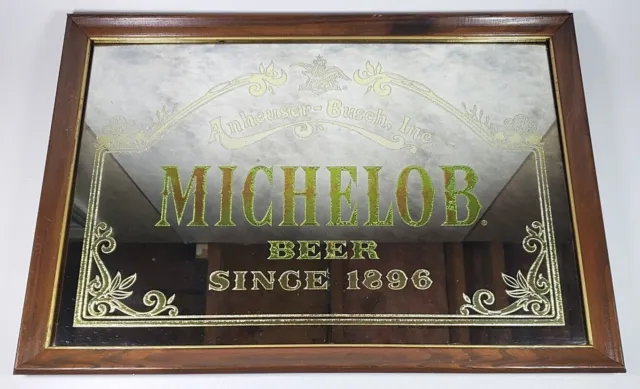 Vintage Anheuser-Busch Michelob Beer Gold Etched Glass Bar Mirror Sign 24” x 16"