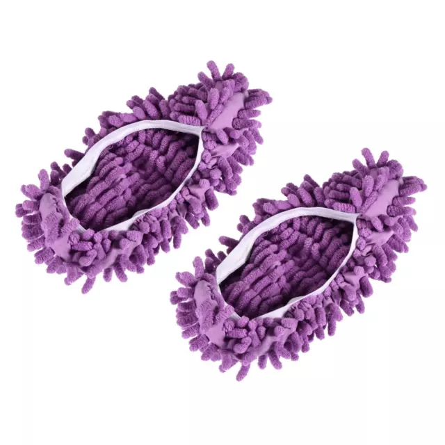 2Pcs Washable Cleaning Shoes Cover Multifunction Chenille Mop Slippers Purple