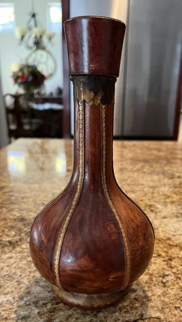 Vintage Italian Leather Wrapped Wine/Liquor Decanter Bottle with Top Italy