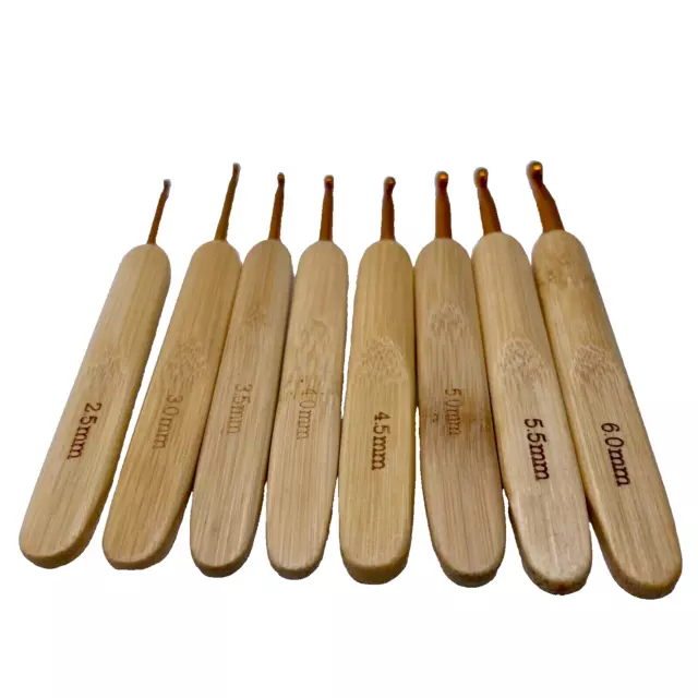 Wooden Crochet Hooks Knitting Needles Set Grip Handles Aluminium Tips 8 Pieces