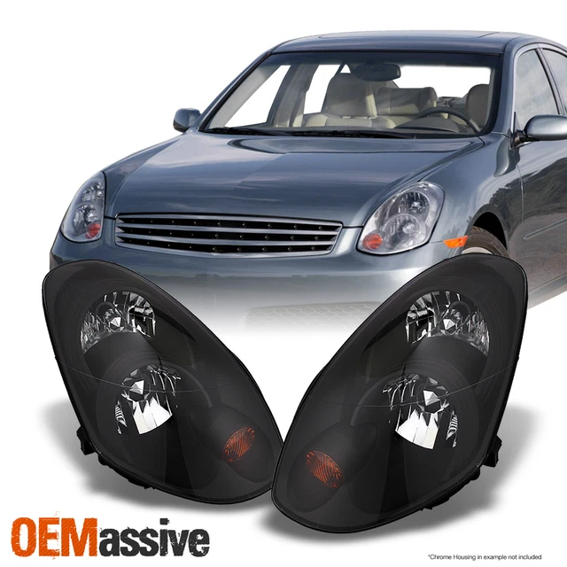 [Factory HID Type] Fits 2005 2006 Infiniti G35 4 Door Sedan Black Headlights Set