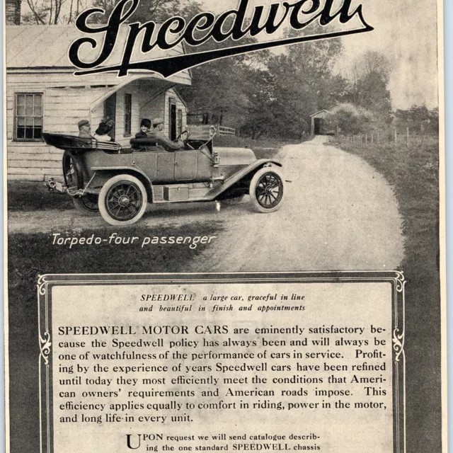 1911 Speedwell Torpedo Four Passenger Farm Touring Car Print Ad Auto Motor 1J