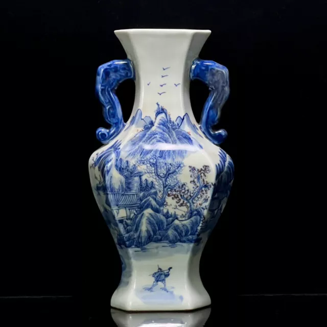 Chinese Blue&White Porcelain Hand-Painted Exquisite Landscape Vase 19153