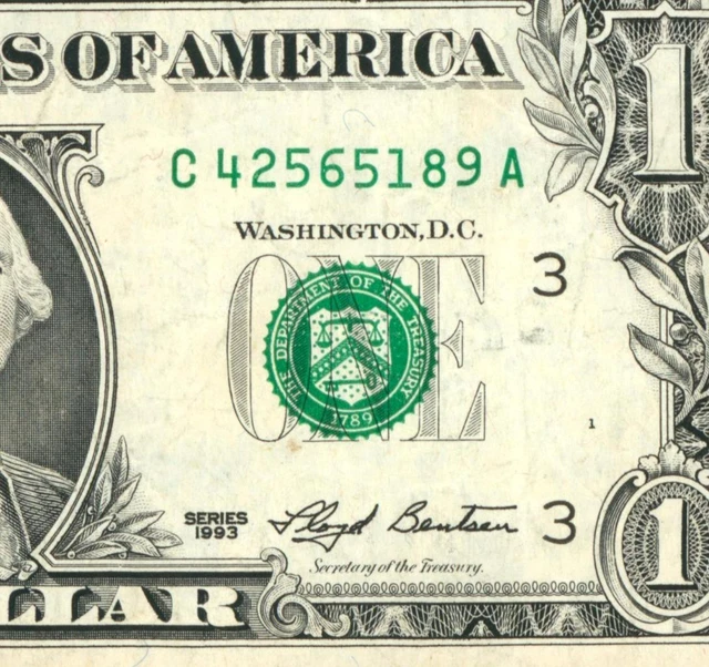 ** WEB NOTE ** $1 1993 Plate #1/9 FEDERAL RESERVE NOTE DAILY CURRENCY AUCTIONS
