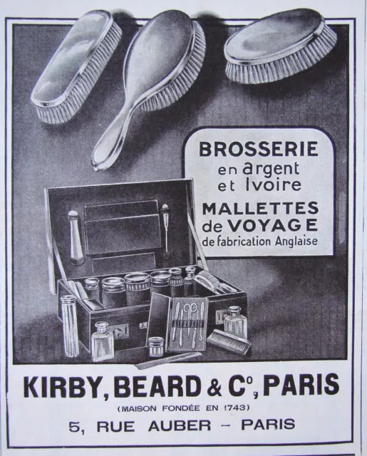 Publicité De Presse 1925 Brosserie En Argent I Voire Mallettes De Voyage Kirby